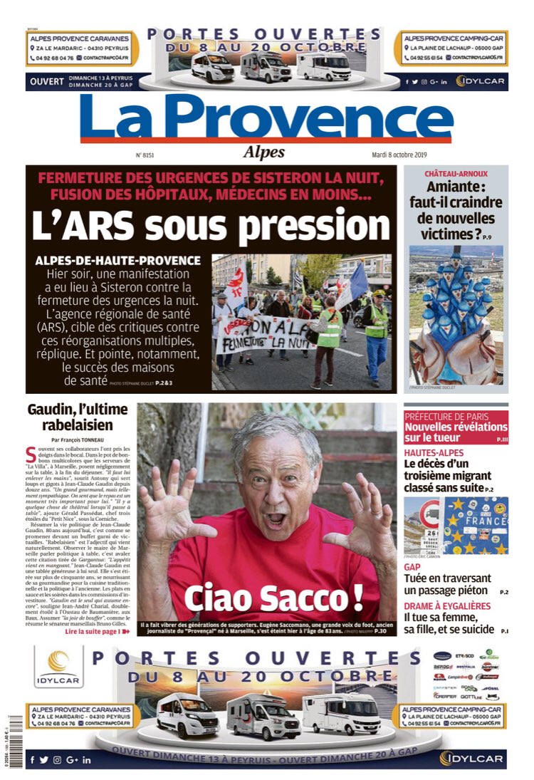 LaProvenceAlpes's tweet photo. #ALAUNE de LaProvence #Alpes
Tuée en traversant sur un passage piéton #faitsdivers
La mort d’un 3e migrant classée sans suite #justice
L’ARS se défend #santé
De nouveaux cas pour le Caper ? #amiante
L’équipe de France #horsstade en démonstration #gapencimes https://t.co/mFfoEmtPa4
