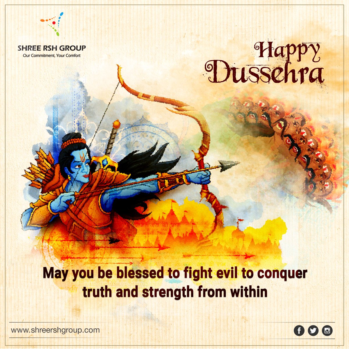 On this auspicious day, we wish that your life, heart, and home are filled with peace and prosperity. Happy Dussehra!

#ShreeRSHGroup #RSHSignature #HappyDussehra #RavanDahan #Prosperity #FlatsInSouthKolkata #LuxuryApartments #Gym #Workout #Fitness #HousingComplex #Luxury