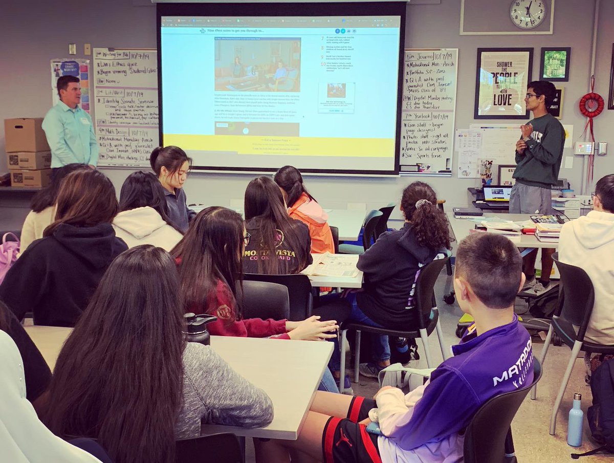 jsatterthwaite's tweet photo. Special thanks to professional journalist and @49ers beat reporter @CamInman for taking time out of your day to come talk to 60 up and coming @elestoque student journalists from your alma matter, Monta Vista High School. 📸🏈💖 #FUHSDstrong https://t.co/0NJ2Xenb4C