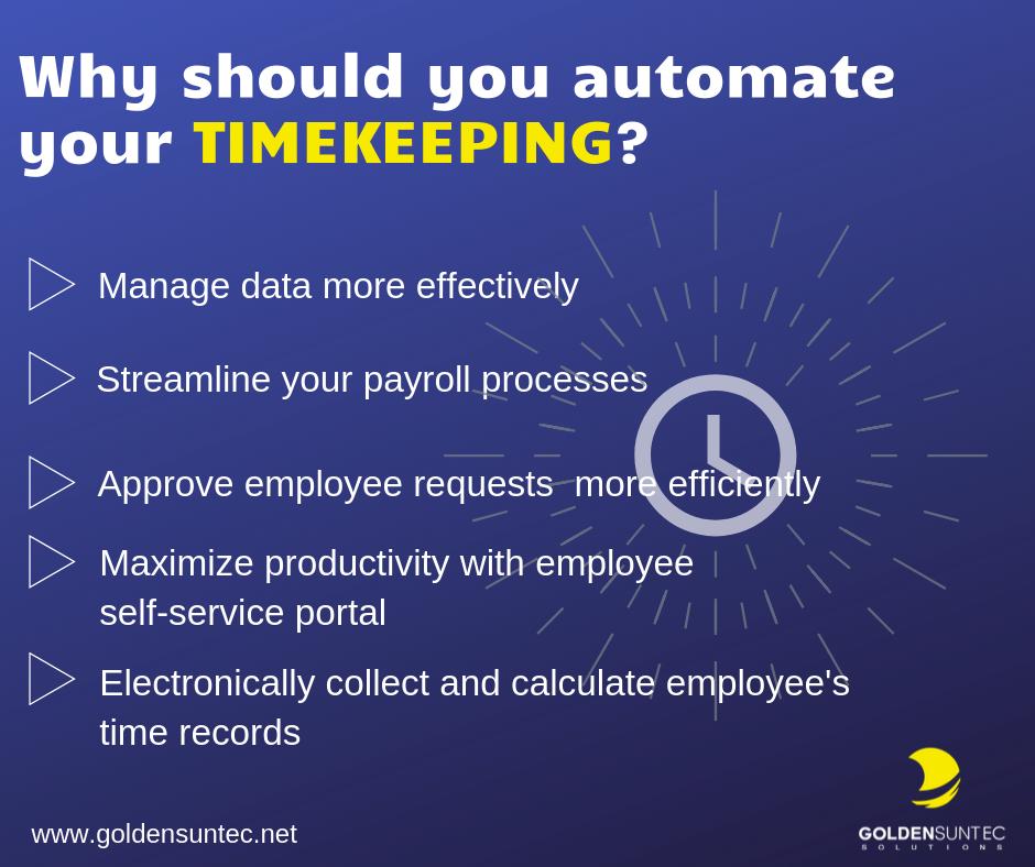 GoldenSuntec's tweet photo. Electronically collect and calculate employees’ time records and connect it with your payroll program instantly. Also, let your employees handle time-tracking tasks to avoid unnecessary delays in checking  their time and attendance data. Talk about cost and time efficiency!
#GSS https://t.co/azvNfQIogz