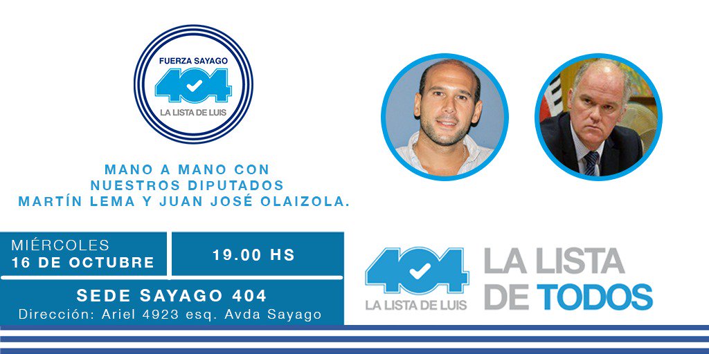 sayago404's tweet photo. Los invitamos este Miércoles 16 de Octubre, a un mano a mano con nuestros diputados @MartinLema404 y @juanjoolaizola
➡Camino Ariel 4923 entre Avda Sayago y la Vía.
⏰ 19:00hs
¡Los esperamos!
#EsAhora #LaListaDeLuis #LaListaDeTodos #LoQueNosUne #La404 #Sayago https://t.co/QEIfEl4DSr