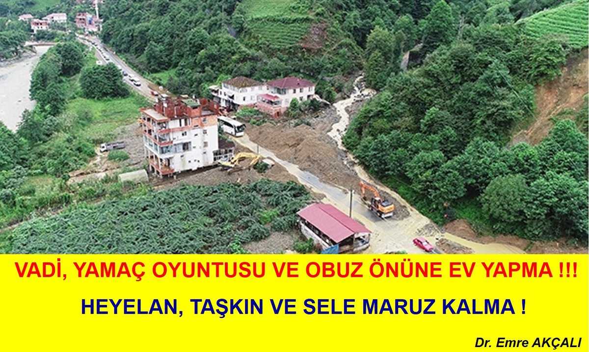 ⚠️ VADİ, YAMAÇ OYUNTUSU VE OBUZ ÖNÜNE EV YAPMA ⚠️ HEYELAN, TAŞKIN VE SELE MARUZ KALMA !!!
Vadiler, yamaç oyuntuları ve obuzlar, yağmur  suları ile birlikte rusubat getirerek yıkıcı etkiye kavuşurlar. Lütfen yerleşim yeri seçerken dikkatli olunuz.