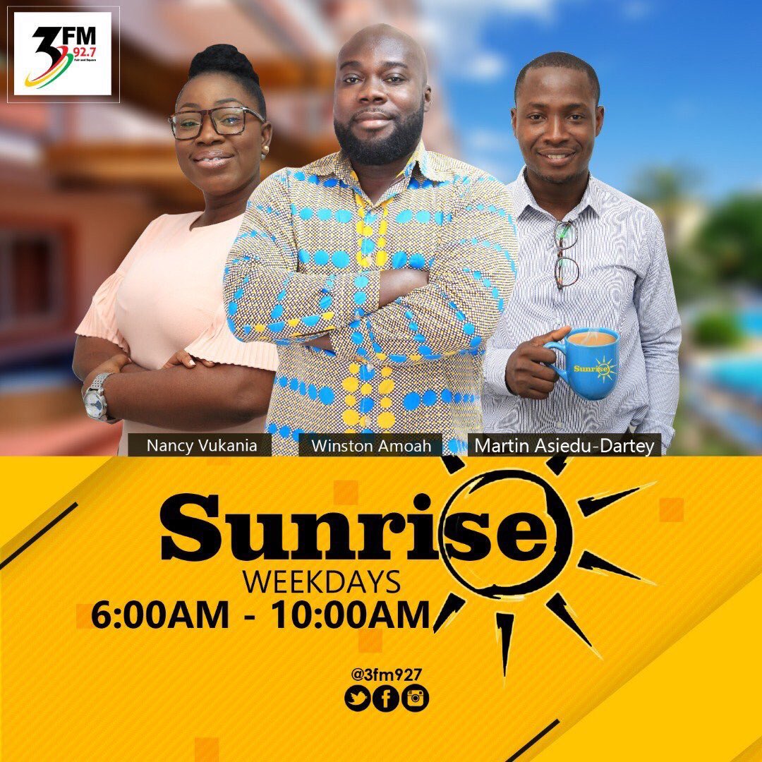 Get your best current affairs and social issues on #Sunrise3FM.

We are live from now till 10:00am. Tune in📻