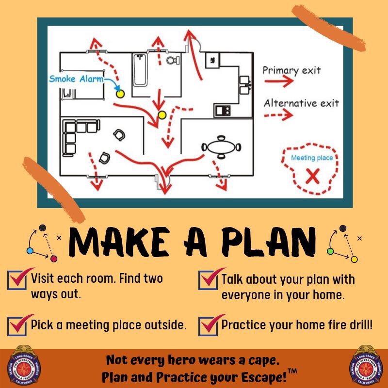 ElkoFire's tweet image. 🚨FirePreventionWeek! Does your family have a home fire escape plan? Do you know two ways out of each room in your home?
🔥Fires spread very quickly,you might only have less than two minutes to get out safely. Plan and practice your escape plan AT LEAST twice a year.
