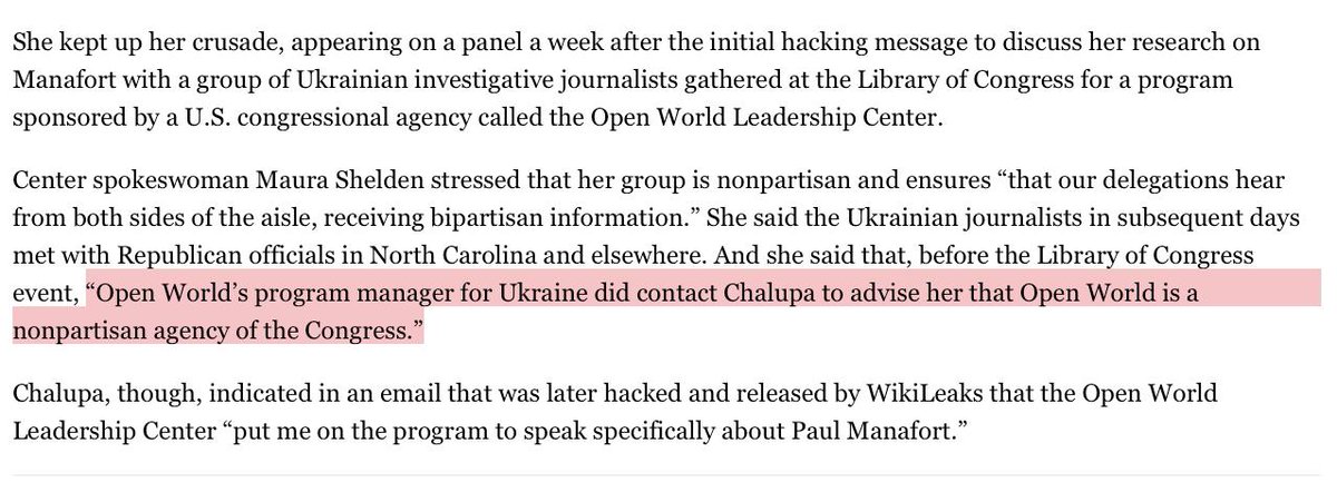 D) Again, pointing out that by discussing Paul Manafort with the 68 Ukrainian  journalists, Chalupa was violating the non-partisan name of Library of Congress. The journalists were chosen by US Embassy in Kiev.