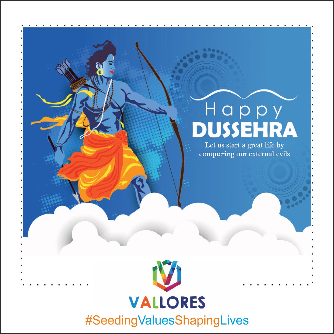 ValloresS's tweet photo. Let's celebrate the victory of forces of Good over Evil. Let's make this world a better place to live by defeating social evils this #Dussehra. Wishing everyone a very Happy Dussehra.

#Vallores #Gurugram #Festivals #Dussehra #HappyDussehra https://t.co/4ud6w1G2cA