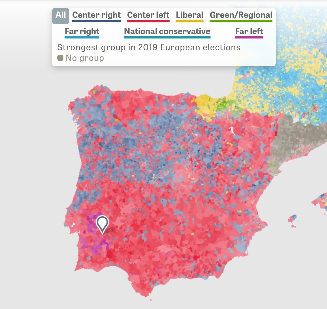 Here a map of the Iberian peninsula in 1195 and a political map of the 2019 European elections.