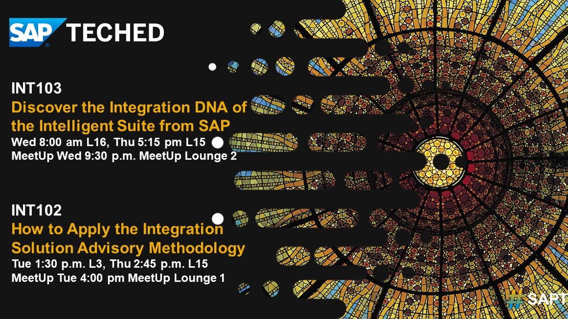 Check out my sessions at #SAPTechEd Barcelona: INT103 about key technologies forming SAP's intelligent suite and INT102 to tackle your integration challenge