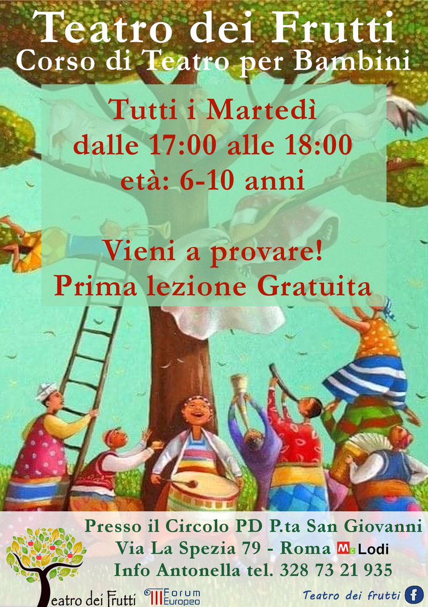 EuropeanForum's tweet photo. Oggi, come tutti i martedì, il Teatro dei Frutti è a via La Spezia 79 dalle 17:00 alle 18:00.

Vi aspettiamo per la prima prova gratuita. 

#CorsoTeatro #TeatroEducazione #TeatrodeiFrutti https://t.co/B5oGBIJ3wG