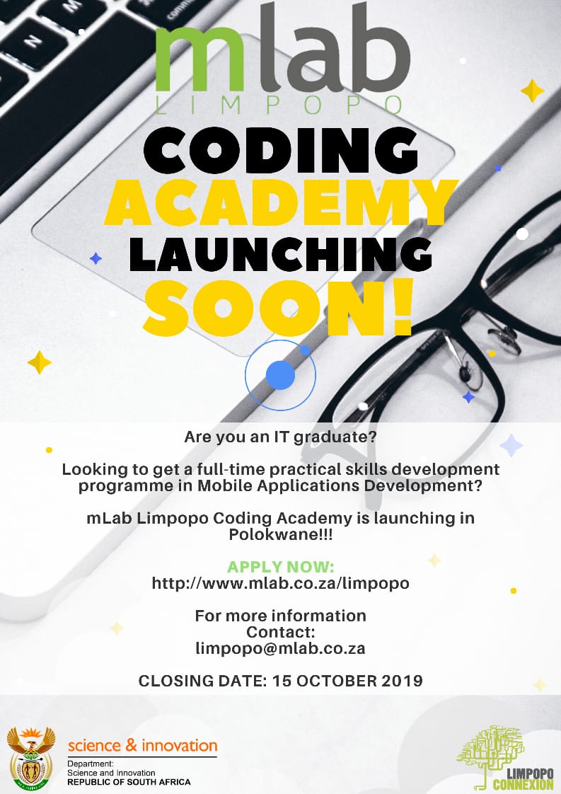 mlabsa's tweet photo. Preparation for the mLab Limpopo Coding Academy is currently underway and applications are now open. Apply now at https://t.co/fx4iabzkSf
#mLabLimpopo #YouthDevelopment #FutureGeeks
@LimpopoLEDET @Limpopoecon @LimpopoCon
@Geekulcha @dsigovza https://t.co/NH7KTE2VYr