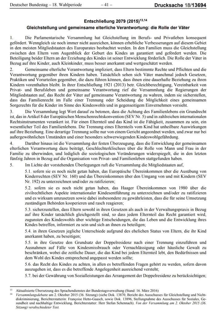 @AntjeTillmann @EntfremdeteMama @cducsubt @BMF_Bund Der Europarat @coe fordert von Deutschland den gesetzlichen "Grundsatz der #Doppelresidenz" von Trennungskindern bei beiden Eltern und "Ausnahmen auf Fälle von Kindesmissbrauch oder Vernachlässigung oder häusliche Gewalt zu beschränken".
https://t.co/TwkLddosG4
#Wechselmodell https://t.co/WrRdVrSbBa