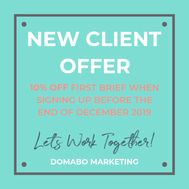 domabo_mkting's tweet photo. NEW CLIENT OFFER:
10% OFF your first brief when you sign up with DOMABO Marketing before the end of December 2019. 
Visit: https://t.co/FImhLDAtdO today for further information.
#NEWCLIENTOFFER #domabo #LetsWorkTogether #marketing #events https://t.co/SIr6BSiBTj