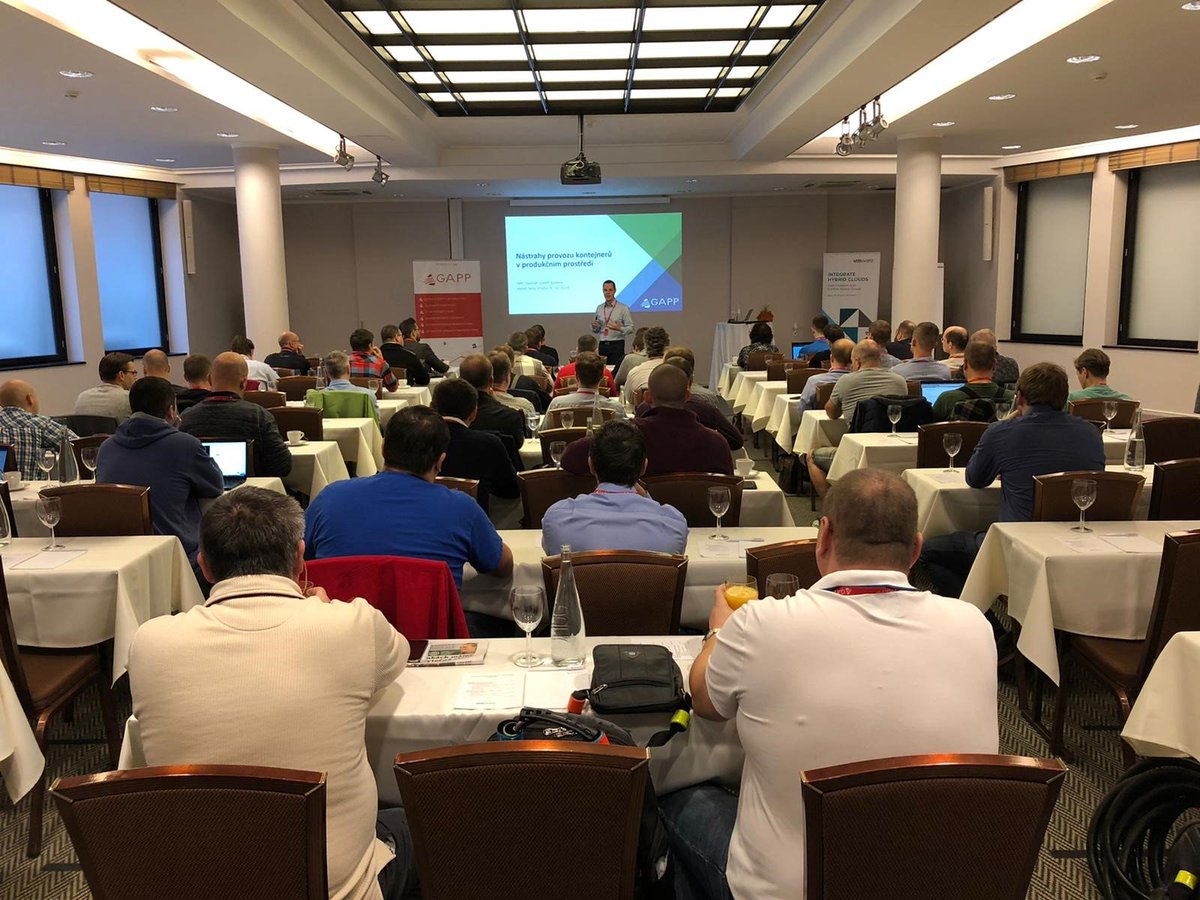 GAPPsystem's tweet image. Trháme rekordy, dnešní workshop na téma Nástrahy provozu kontejnerů v produkčním prostředí je dokonce více než plný! Museli jsme zvětšit sál. :)
#MamePlno #VicNezPlno #GAPPSystem #VMware