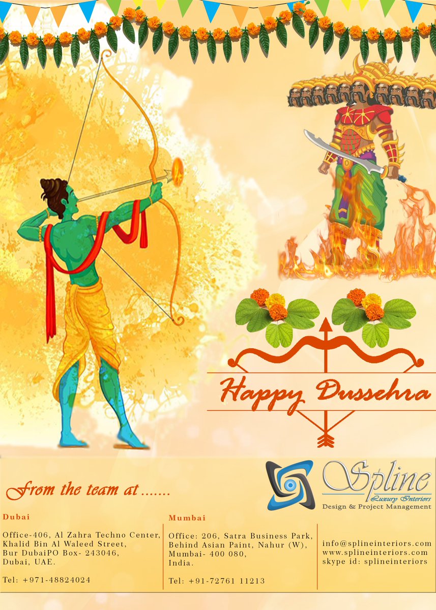 May this Dussehra all worries, problems and obstacles in the path of success get burned with the effigy of Ravana. Wishing all a happy and blessed Dussehra.

#Dussehra #spline #interiors #dubai #uae #mumbai #india #spline #interiordesigner #interior2you #moderndesign #luxuryhomes