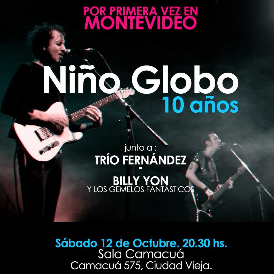 ninoglobo's tweet photo. Este sábado llega desde Buenos Aires el trío Niño Globo a la preciosa Sala Camacuá de Montevideo para celebrar sus 10 años de vuelo  cerrando el Power Trío Fest junto a bandas locales. https://t.co/3wHRFYnnPt