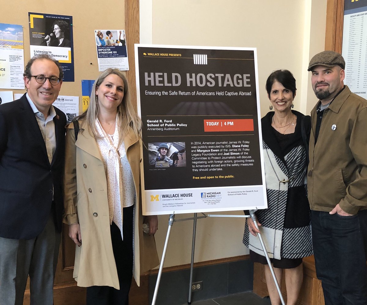 Had the honor of spending yesterday with exceedingly good people working mightily for the freedom and safety of journalists. @FoleyDi @JamesFoleyFund @Joelcpj @MargauxEwen @tdurkin6 . Thank you for sharing your work w/ @UMKnightWallace and @fordschool @UMich