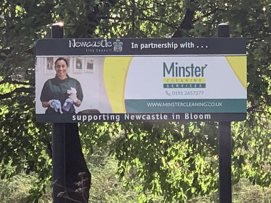 MinsterNCL's tweet photo. Glad to see our roundabout signage go up just off Scotswood Bridge. This is one of four boards #newcastleupontyne #cleaning #CleaningService @NewcastleCC #sponsorship keeping it local! Excellent service from their team and really fast turnaround 🙏 https://t.co/Wr9tTK4HNI