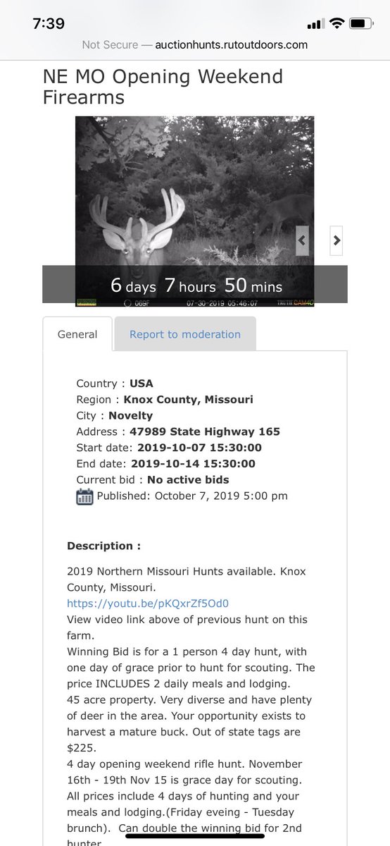 First auction hunt of the relaunch is up! Northern Missouri deer rifle hunt on private property. 4 day rifle hunt with day of grace. Including 2 meals a day and lodging. Register at rutoutdoors.com to bid!