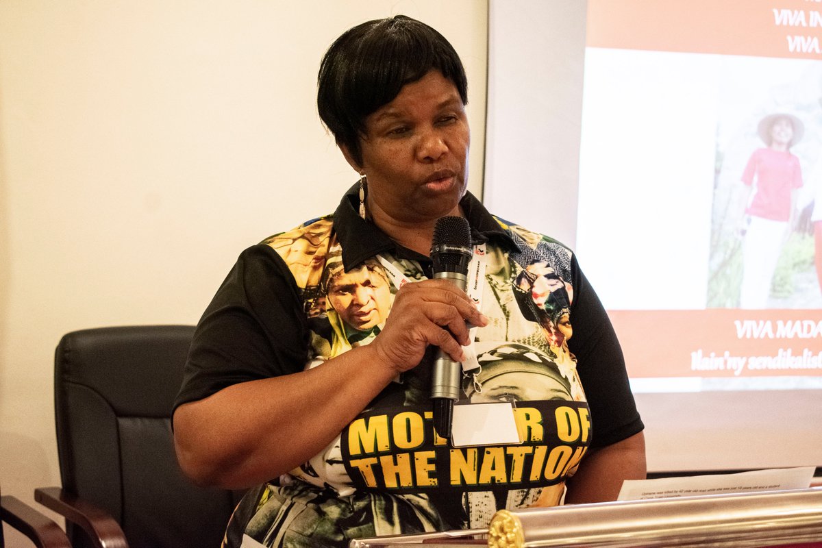 IndustriALL_GU's tweet photo. Lydia Nkopane of @NUM_Media speaks about the problems women in the mining industry face:

* Gender-based violence #VAW
* Lack of #PPE for women
* Discrimination in jobs and union positions
* Not being taken seriously even by their own unions

#ALLmining 
#ALLwomen https://t.co/B7lYCwJcR1
