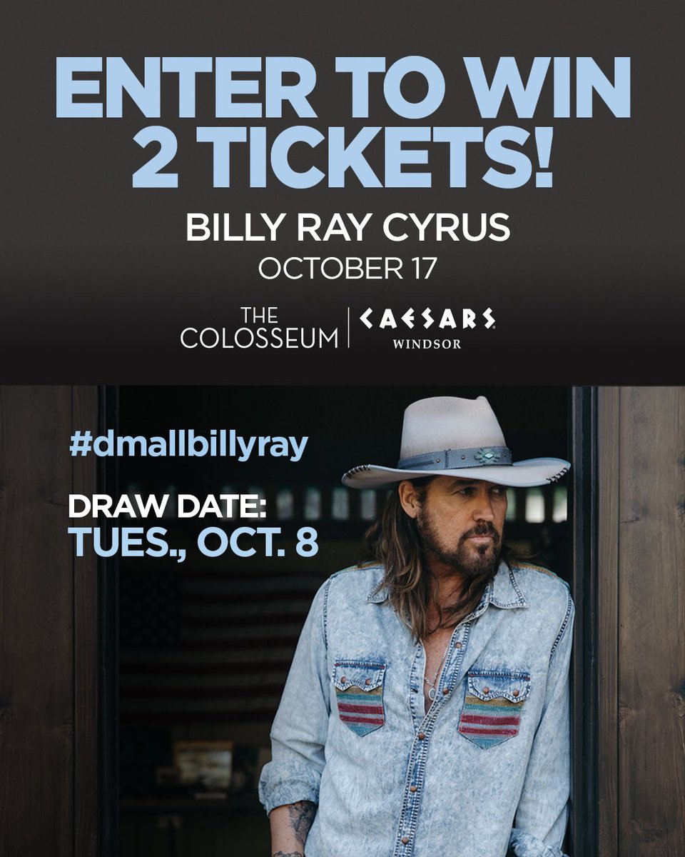 devonshiremall's tweet photo. Retweet, like or comment to win using #dmallgiveaway Triple your chances of winning by entering on Twitter and Facebook. Winner picked at 3pm GO! #devonshirestyle #dmallbillyray #billyraycyrus #playtowin #caesarswindsor #yqg https://t.co/ReY2b03Lda