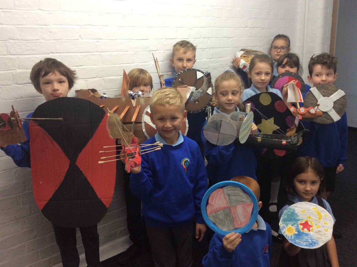 Here are some of Year 3 and 4 children showing off some of their Viking homework: shields, longships and Viking food. What a fantastic job years 3 and 4!
<a href="/TKATAcademies/">TKAT: Achieving More Together.</a> 
<a href="/WeyfieldA/">Weyfield Primary Academy@WeyfieldSchool</a>