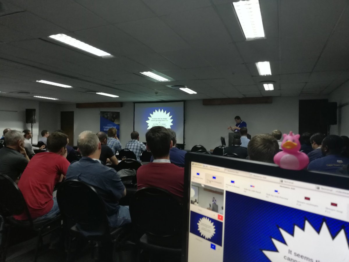 crypticg00se's tweet photo. Day 2 of invasion. They haven't noticed the #DuckArmyInvasion @PostgresConfZA. We now control video streaming. Great conf! #postgresconfza #opensourceweek #opensourceweekza #techsouthafrica #siliconza https://t.co/frzCnnBN3x