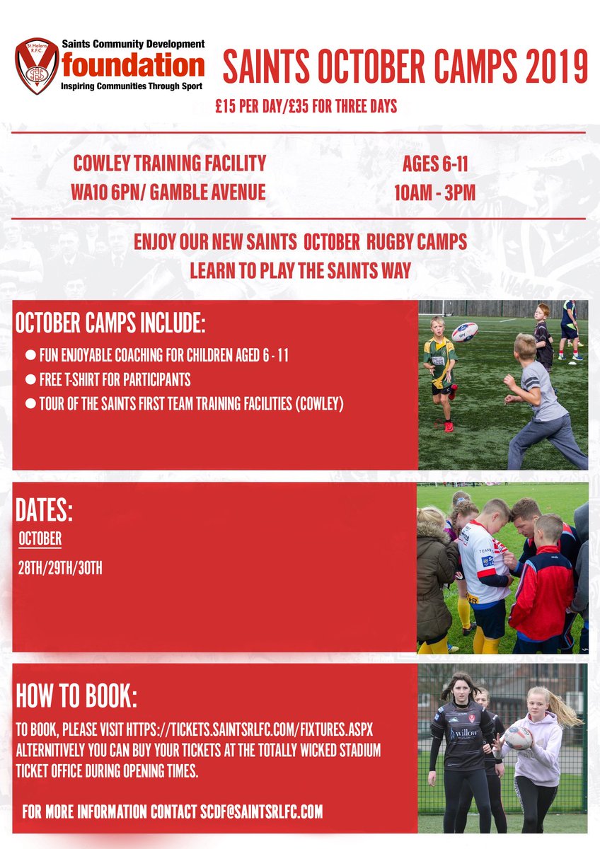 CommunitySaints's tweet photo. Learn to play the @Saints1890 way this month!
Camps for ages 6-11, please see poster for details.
#saintsandproud @whatsonsthelens #OctoberCamps https://t.co/x3hVuoVaga