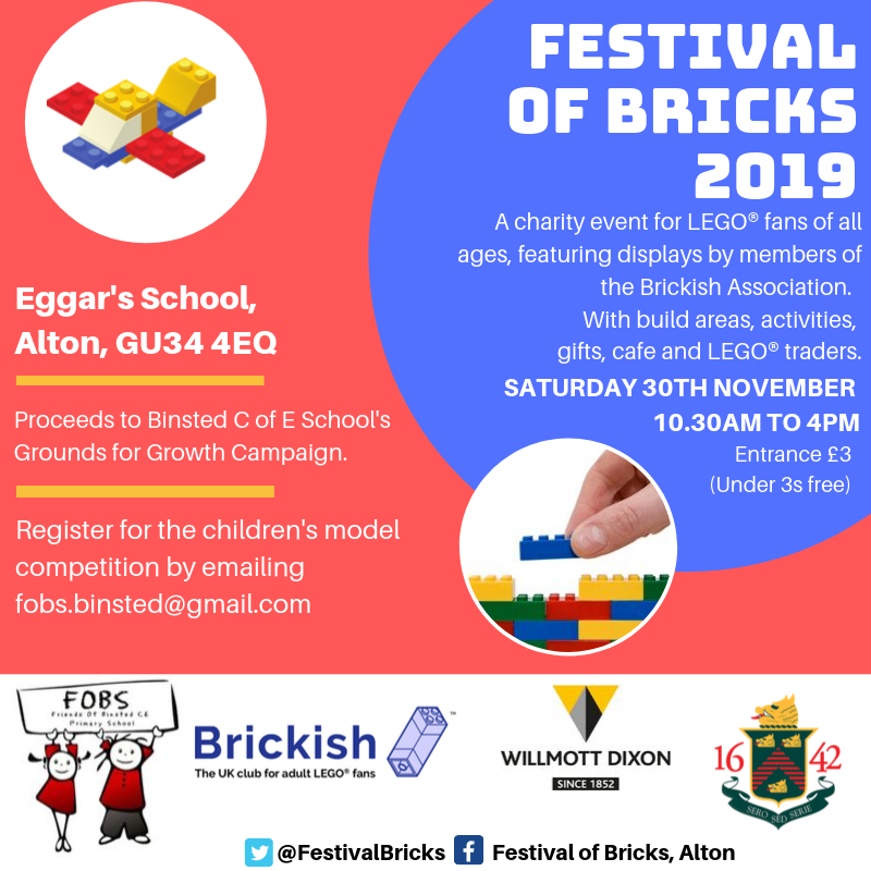 BinstedSchool's tweet photo. Festival of Bricks is back!
Put Saturday 30th November in the diary LEGO fans 
#lego #alton https://t.co/O2ekgGhQEs