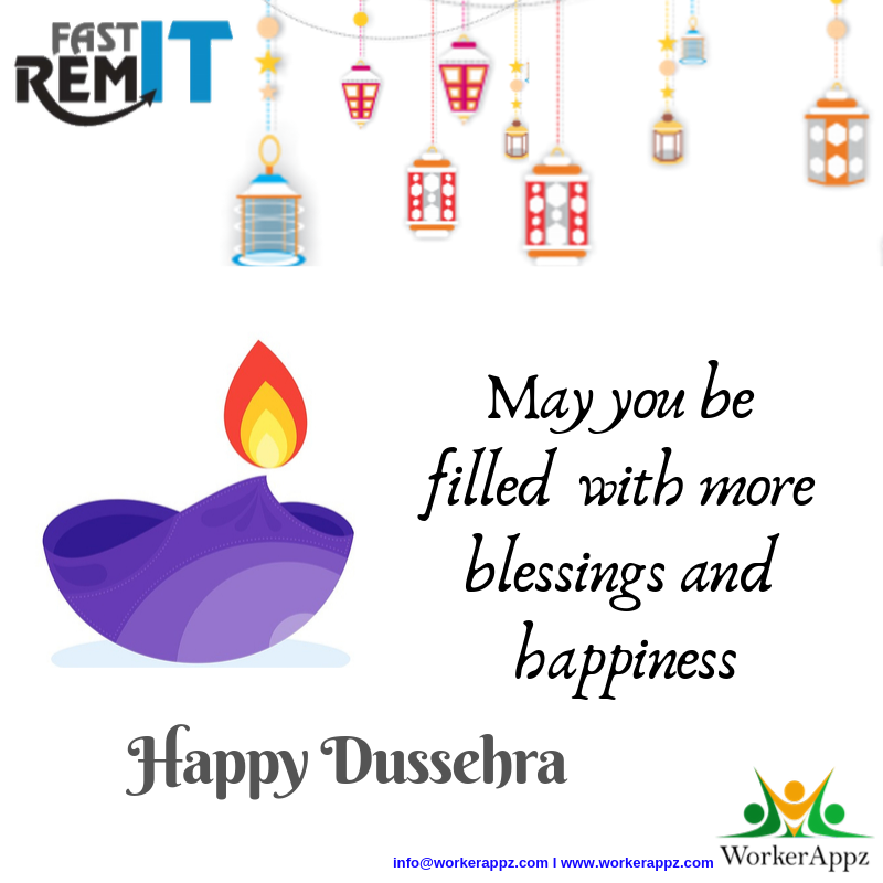 workerappz's tweet photo. This Dussehra push the negatives aside and let the positives shine through. Fast Remit wishes you Happy Dussehra #HappyDussehra #Dussehra2019 #occasion #festive #dussehra #celebration #positivity #festivalseason #fastremit #workerappz #moneytransfer #billpayments #mobiletopups https://t.co/23ip4KXH8a