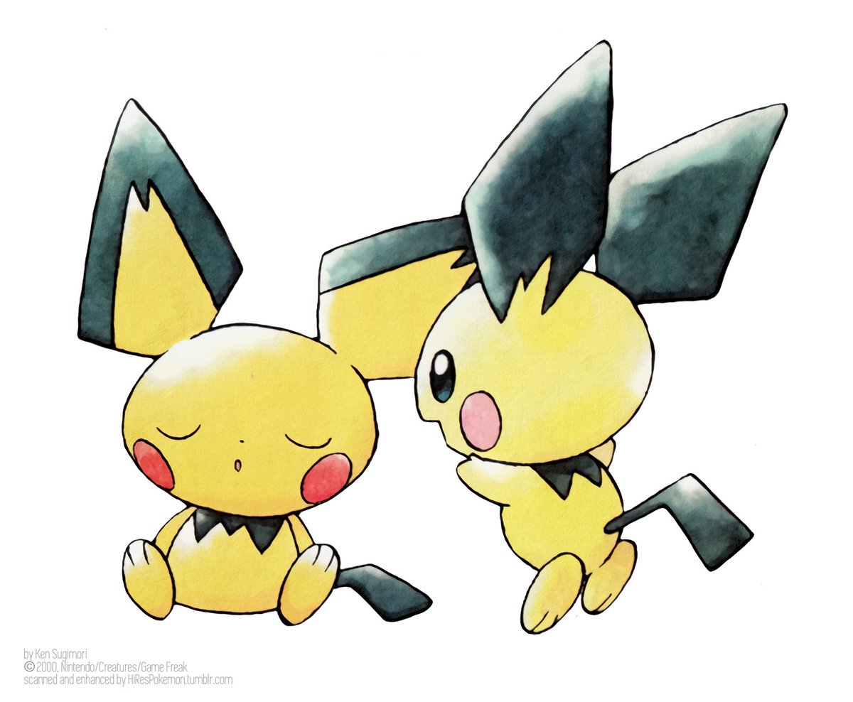 Rare Pichu and Shiny Pichu illustration from the Pokémon Crystal set Ken Su...