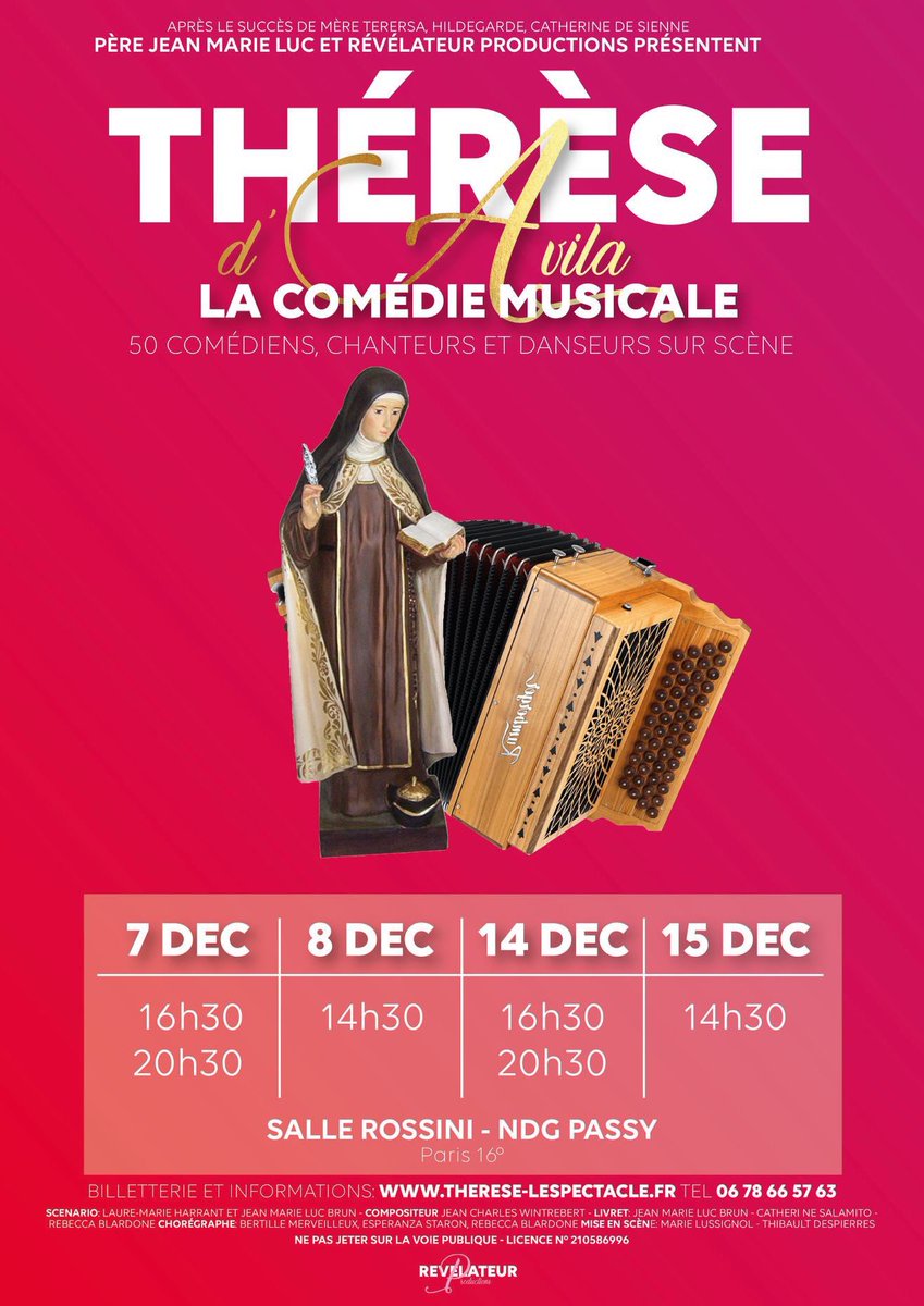 La toute nouvelle comédie musicale spi&amp;sympa arrive à Paris : il s’agit de l vie de Ste THERESE D’AVILA de l’équipe du Père <a href="/JeanMarieLuc/">Pere Jean Marie Luc Brun</a> et <a href="/RevelateurProd/">Revelateur Production</a> comme vous ne l’avez encore jamais vu...
