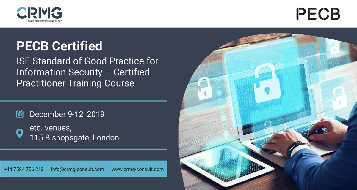 ConsultingCrmg's tweet photo. Is your organisation agile enough to defend against ever emerging #cyberthreats? Find out how becoming a Certified Practitioner of the ISF Standard of Good Practice can help equip you: https://t.co/ONaaFf4FlS #SoGPCP #TraningCourse #Certified Practitioner @securityforum https://t.co/iZoi1iko6G