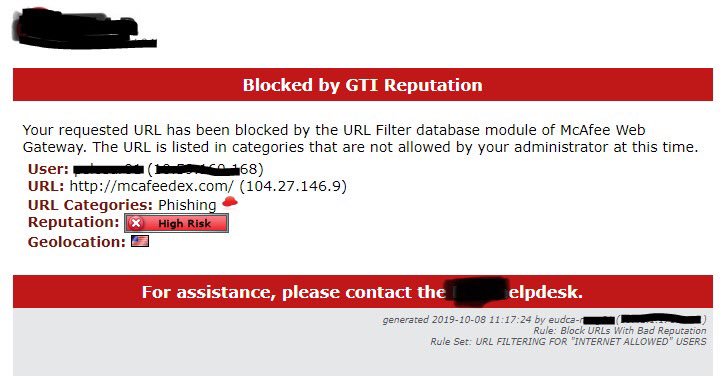 blocked by url filter database mcafee