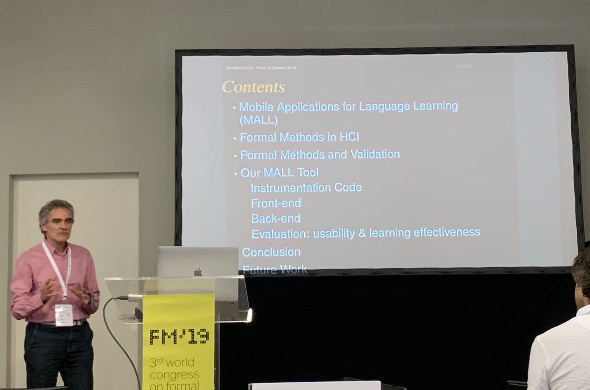 Data2ModelsBack's tweet image. Antonio Cerone presenting his #DataMod19 paper “An instrumented mobile language learning application for the analysis of #usability and #learning” joint work with Aigerim Aibassova and Mukhtar Tashkenbayev
#MobileAplication #LanguageLearning #UserBehaviour @formalmethods19