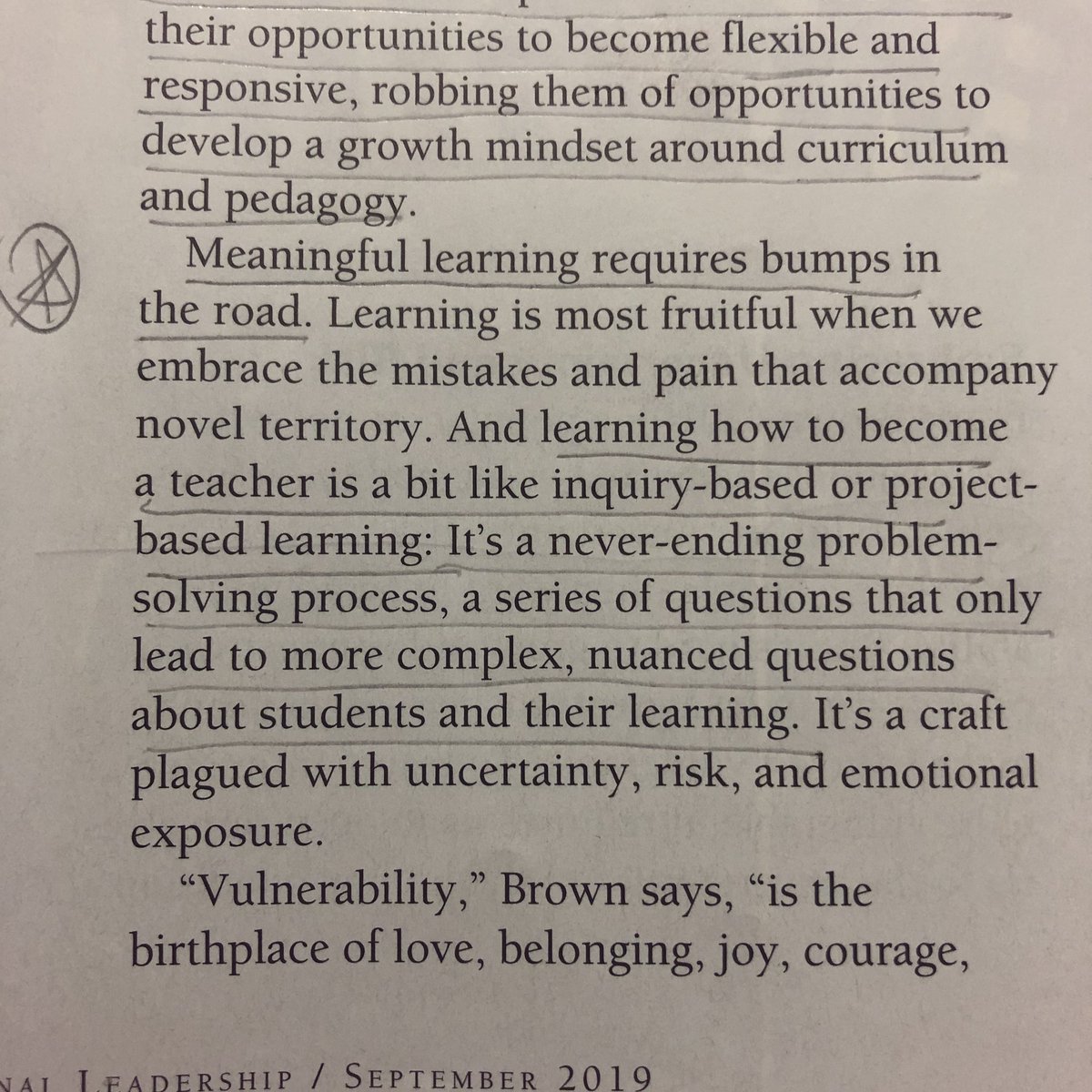 RichTaibi's tweet photo. From today’s AM reading: Don’t be afraid to make courageous mistakes! As administrators we must provide empathetic accountability. Feedback should be followed by co-planning &amp; an invite to come back in! #PrincipalsPOV #BullockES #GCAEMSA @ELmagazine @GloucstrCoNJDOE https://t.co/vmMuhHb8cR