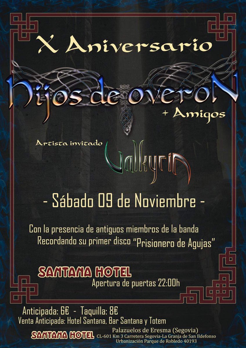 HijosDeOveron's tweet photo. ¡¡¡X aniversario!!!
Quien nos lo iba a decir cuando empezamos, 10 años ya recorriendo la península.
Será un concierto muy especial con bastantes sorpresas.

Será el sábado 9 de noviembre en el Hotel Santana. Estaremos acompañados de nuestros hermanos de @ValkyriaOficial . https://t.co/4QM1MCLg26