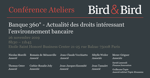 twobirdsFR's tweet photo. Banque 360° - Actualité des droits intéressant l'environnement bancaire : RDV mardi 26 novembre pour une matinée d'ateliers interactifs #twobirdsfrMD #dataprotection #compliance #financement #blockchain #restructuring #droitpenal  #Banque360 #droitbancaire https://t.co/751pDS0vec https://t.co/JoLswqMY4j