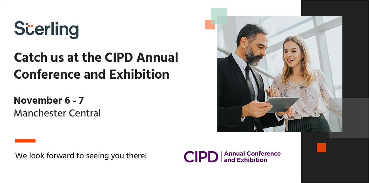 sterlingcheck's tweet image. The countdown is on! Attending the @CIPD Annual Conference and Exhibition next month? Catch us at stand C112 to talk about your background screening requirements! hubs.ly/H0l69L80 #cipdACE @CIPD_Events