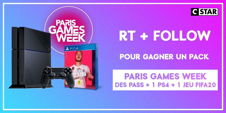 CStar's tweet photo. #Concours 

A gagner :

- 1 PACK #PGW (2 pass + 1 PS4 + FIFA20)

OU  

- 5x2 pass pour la @ParisGamesWeek 

Pour participer : RT + FOLLOW @cstar + mentionne la personne avec qui tu veux y aller !
 
📅 TAS : 14/10
 
🍀 Bonne chance https://t.co/0ocC8la50q