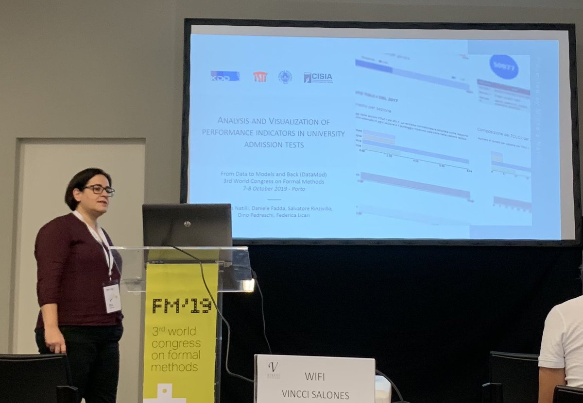 Data2ModelsBack's tweet image. Michela Natilli presenting her #DataMod19 paper “Analysis and Visualization of Performance Indicators in #UniversityAdmissionTests” joint work with Salvatore Rinzivillo, Dino Pedreschi, Daniele Fadda and Federica Licari 
@kdd_lab #FormalMethods19 #SequentialPatternMining