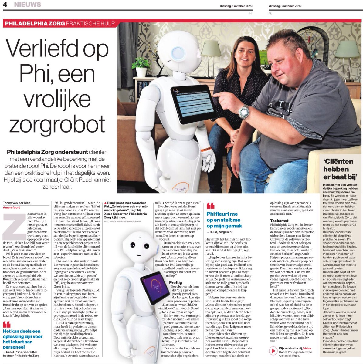 hugodejonge's tweet photo. 'Phi helpt me bij mijn medicijngebruik. Door mijn drukke programma vergeet ik dat wel eens.' Zorg is en blijft mensenwerk. Maar techniek kan wel een mooie aanvulling zijn op die zorg. Het kan mensen onafhankelijker maken. En het geeft zorgverleners meer tijd voor #liefdevollezorg https://t.co/56MSFlJCha