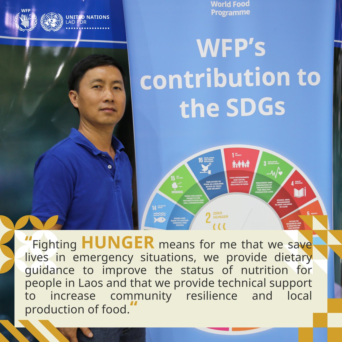 UNinLaoPDR's tweet image. What fighting hunger means for you❓Read below ⬇️ answer by our colleague Thai Thao working at the @WFP_AsiaPacific.

Stay tuned for a new story tomorrow!

#WeAreDevelopment #OneUN #UNDay #GlobalGoals
📸 WFP Laos/Ildiko Hamos