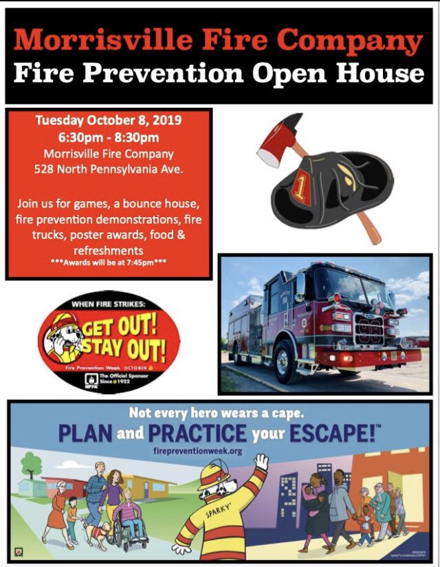 Reminder: Open House tonight! Always a great time! #morrisvillepa #FirePreventionWeek