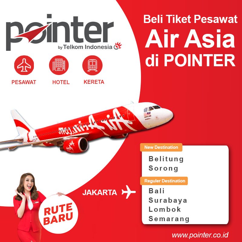 Pesan Tiket Pesawat Air Asia di Sistem Pointer selalu ada dan banyak pilihan harganya.
Daftar atau login sekarang di pointer.co.id #TiketAirAsia #PointYourway