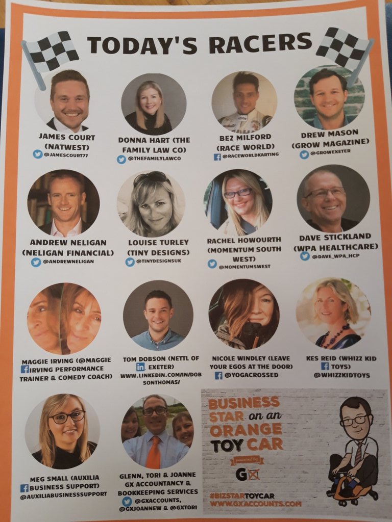 jamescourt77's tweet photo. Delighted to have been invited to the #bizstartoycar event today with @GXAccounts 🚘🚗🏁 #networking #Exeter https://t.co/vPWItvveII