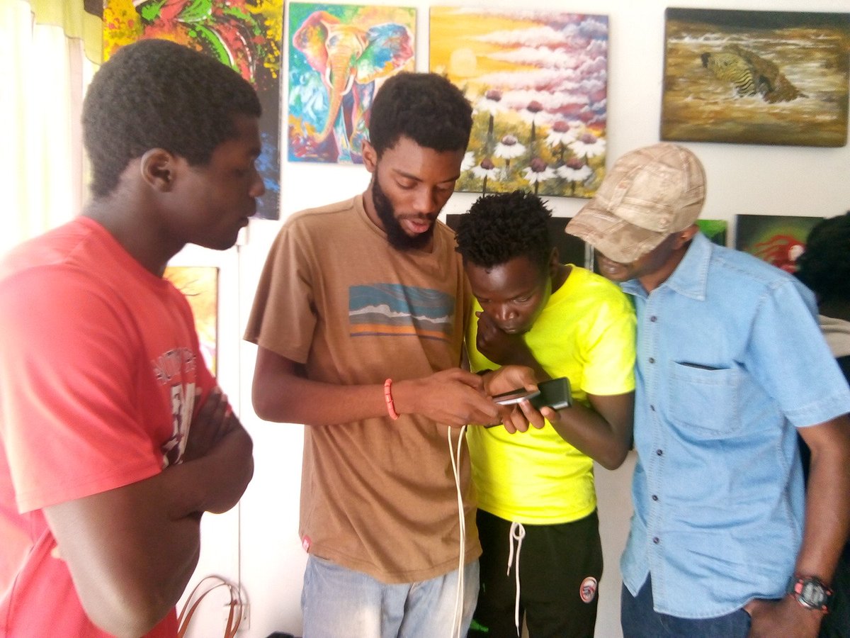 TRF_EA's tweet photo. We love bringing people together! Inspired by a visit by @bartondamer of Already Been Chewed, today @G5mbarty of @martianfx spent time with artists from @uwezakenya talking about opportunities in digital art. https://t.co/o0m3TG1EOX