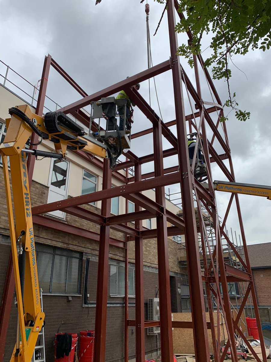 JCCEngineering's tweet photo. JCC are loving working weekends, this Saturday we completed a stair and lift core in Uxbridge. Thanks to City Lifting Limited for supplying your 13t city crane and UK Platforms for the HR12’s #jccengineering #stair #uxbridge #weekends #lifting #crane #steel #saturday #bolts https://t.co/BnYkOmiLWS