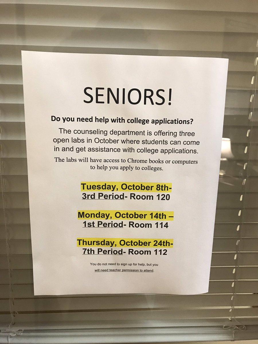CounselorsLHHS's tweet photo. Calling all seniors!!! Do you need help with your college apps? Please see the attached pic about our college application workshops! https://t.co/2oIkTxIN8x