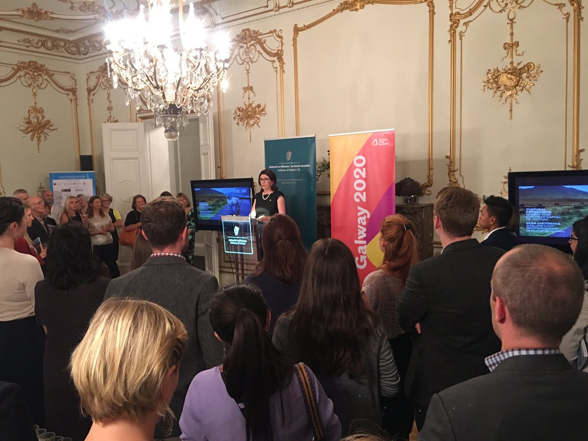 SLOinUK's tweet image. Great programme announced at last night celebration of the launch of #Galway2020 European Capital of Culture at @IrelandEmbGB by Amb @AdrianGONeill, CEO @PhilbinPatricia and Creative Director @MarriageHelen. Looking forward to #Gaillimh2020 #LetTheMagicIn galway2020.ie/en/