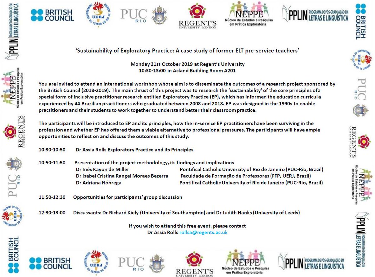 i_lernin's tweet photo. Join us for this dissemination session on 'Sustainability of #ExploratoryPractice: A case study of former ELT pre-service teachers' @regentsuni @RegentsLanguag1 https://t.co/g5JvzmNOtP